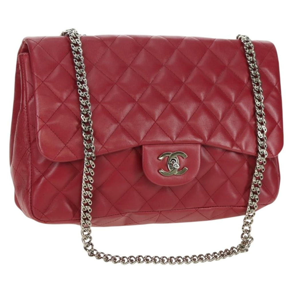 Chanel Classic Single Flap Bag Quilted Lambskin Red Leather Shoulder Bag Bag (Pre-Owned)