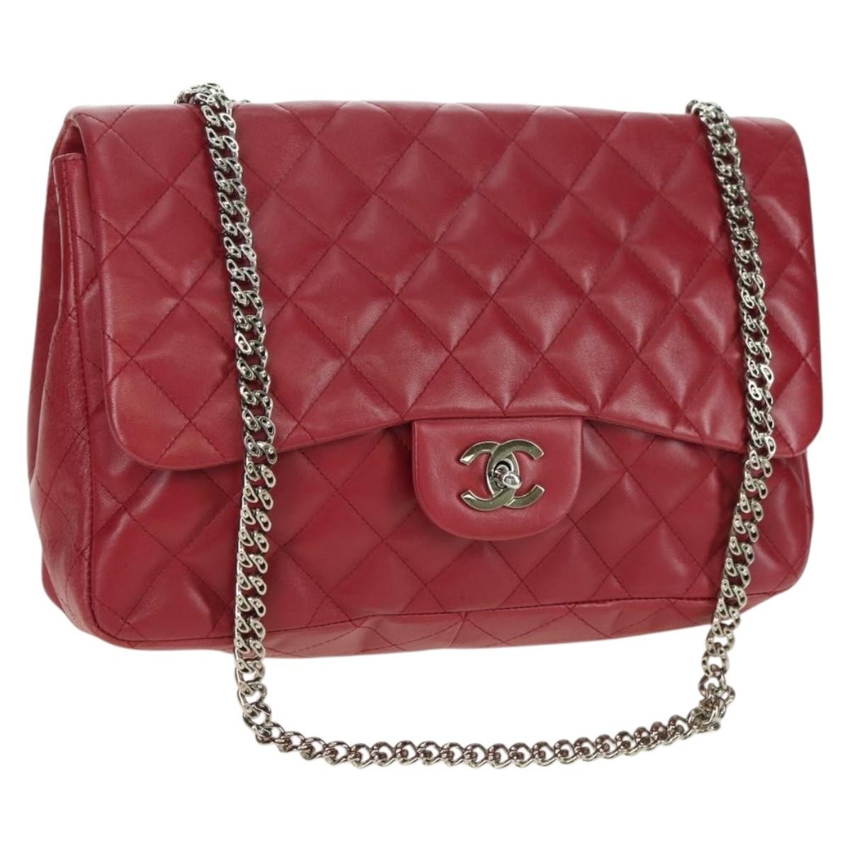 Chanel Classic Single Flap Bag Quilted Lambskin Red Leather Shoulder Bag Bag (Pre-Owned)