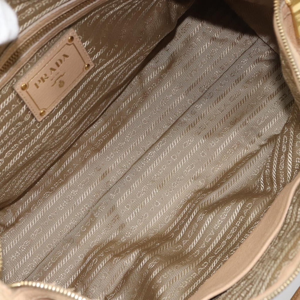 Prada Front Zip Convertible Satchel Cervo Leather Beige Leather Handbag (Pre-Owned)