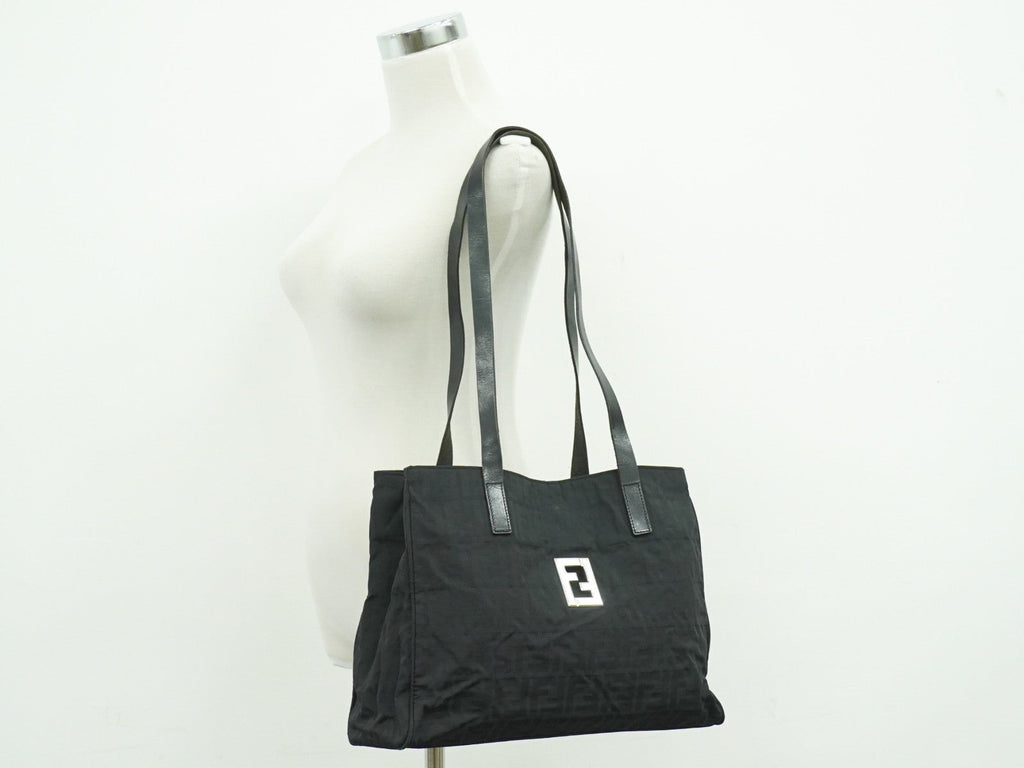 Fendi Zucca Tote Bag Canvas Black Canvas Tote Bag Bag (Pre-Owned)
