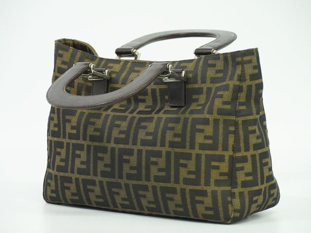 Fendi Zucca Tote Bag Ff Motif Brown Canvas Handbag (Pre-Owned)