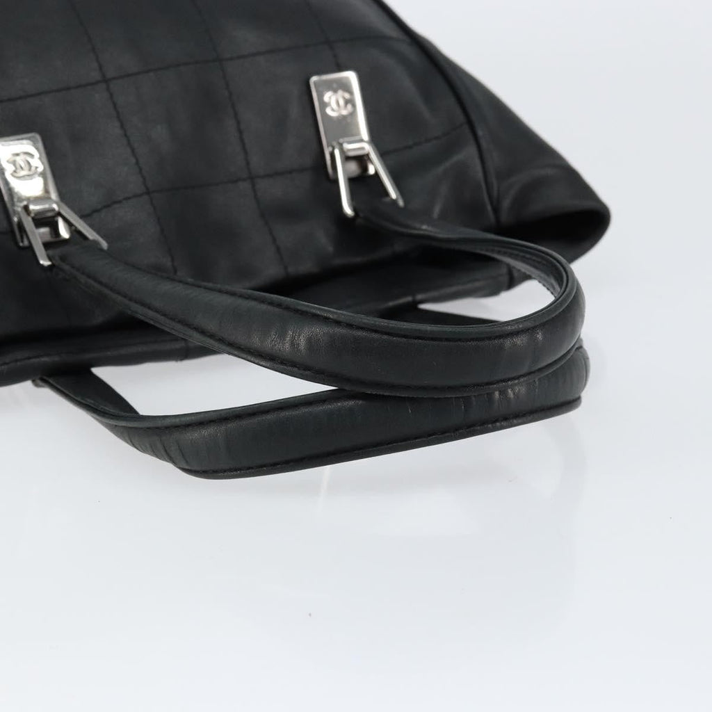 Chanel Square Stitch Tote Quilted Leather Black Leather Tote Bag Bag (Pre-Owned)