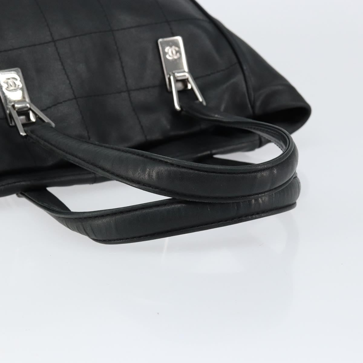 Chanel Square Stitch Tote Quilted Leather Black Leather Tote Bag Bag (Pre-Owned)