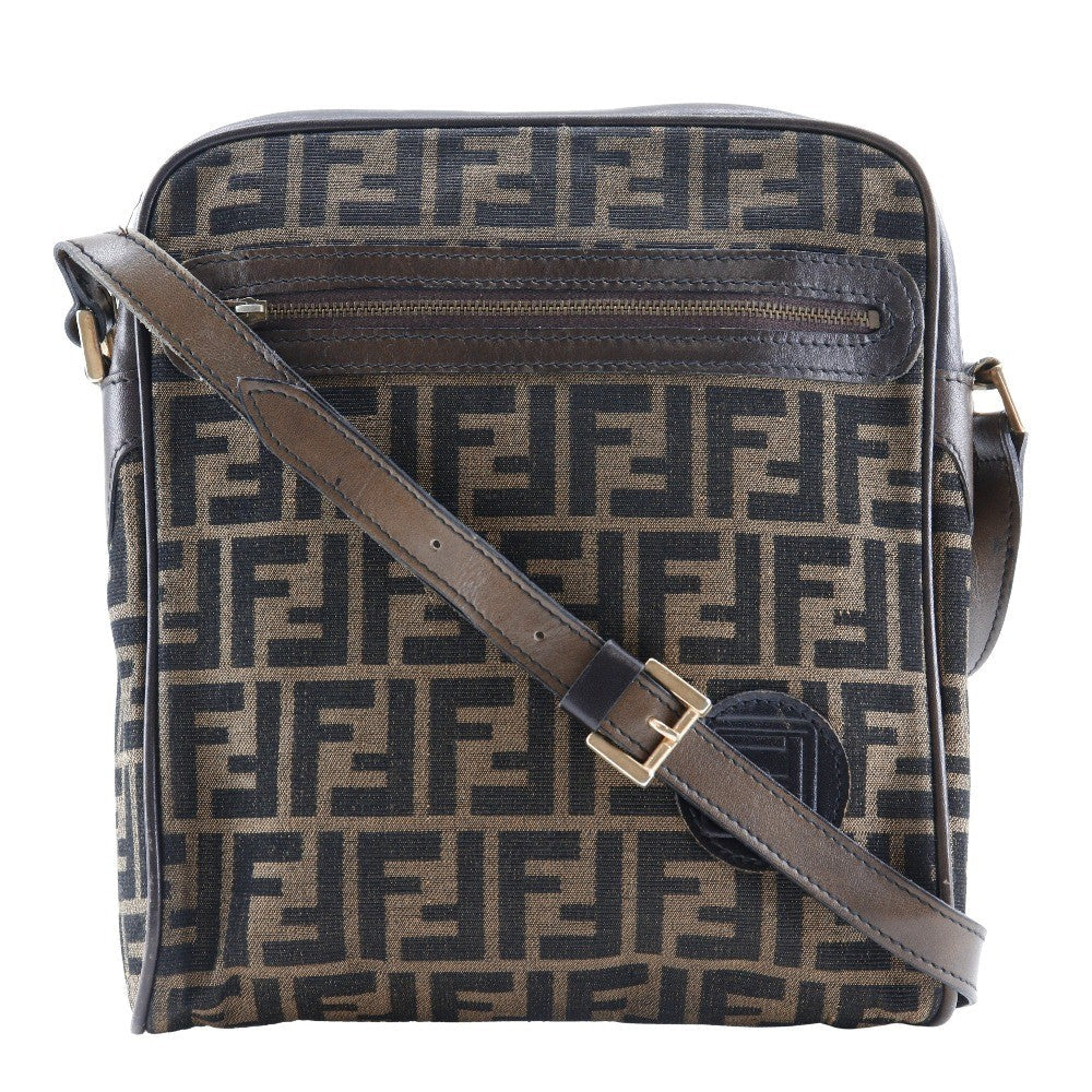 Fendi Logo Zucca Shoulder Bag Zucca Brown Canvas Shoulder Bag Bag (Pre-Owned)