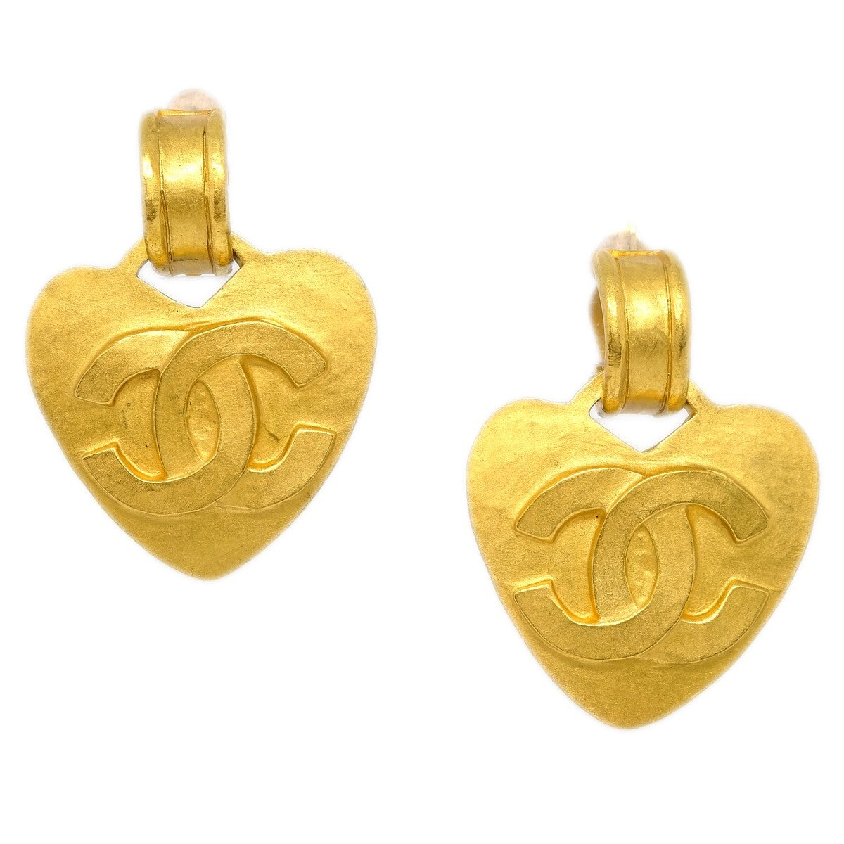 Chanel Vintage Cc Heart Clip-On Earrings Metal Gold Gold_Plated Earrings Jewelry (Pre-Owned)