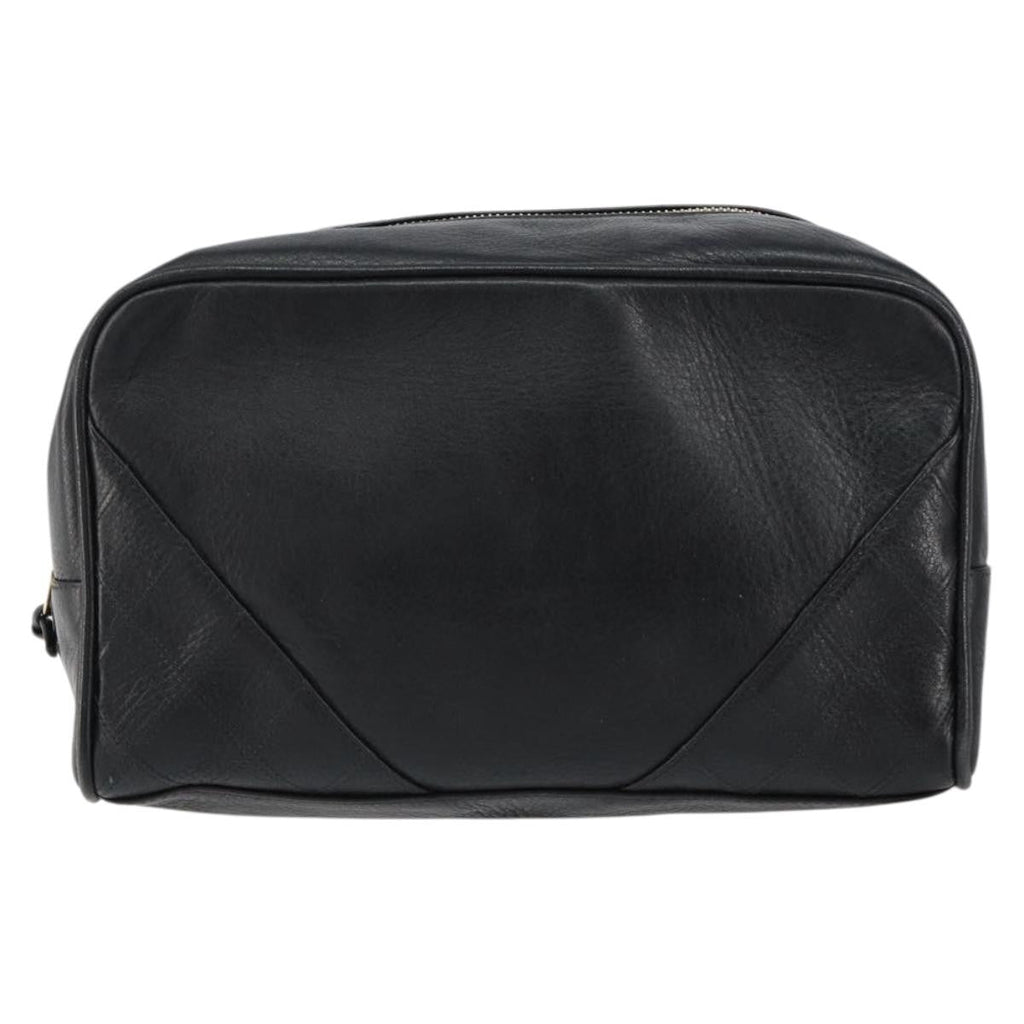 Chanel Vintage Toiletry Pouch Leather Black Leather Clutche & Pouche Bag (Pre-Owned)