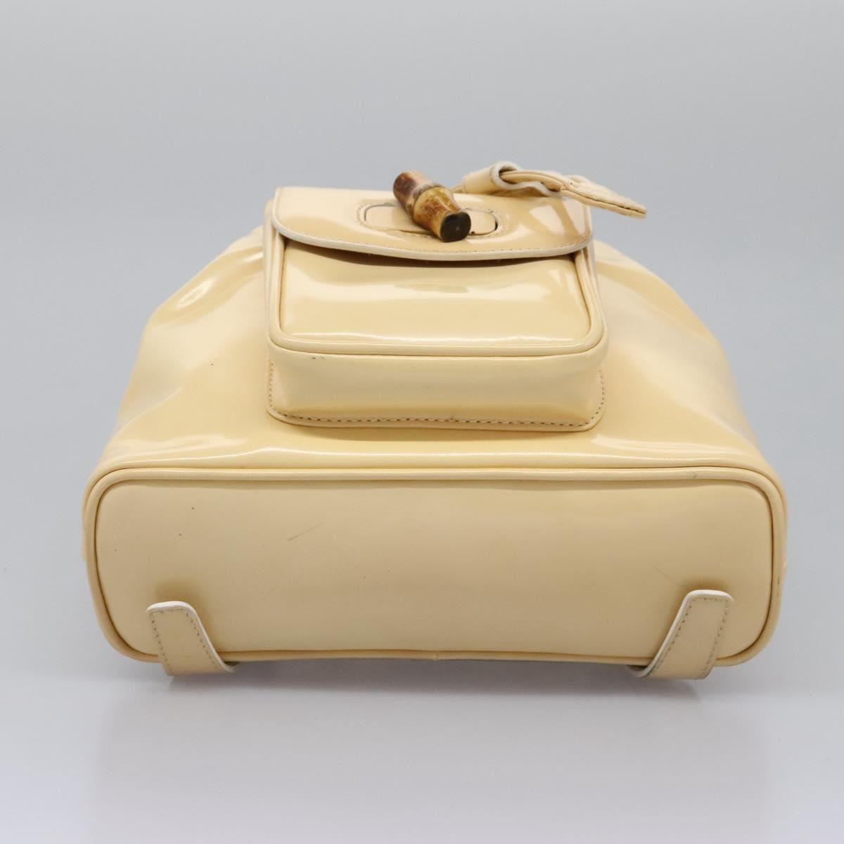 Gucci Vintage Bamboo Backpack Patent Beige Patent_Leather Backpack Bag (Pre-Owned)
