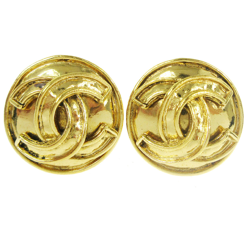 Chanel Cc Button Clip-On Earrings Metal Gold Gold_Plated Earrings Jewelry (Pre-Owned)