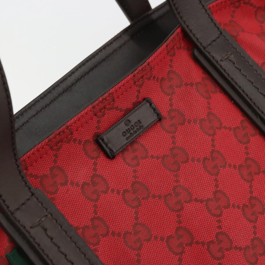 Gucci Original Zip Tote Gg Canvas With Leather Red Canvas Tote Bag Bag (Pre-Owned)