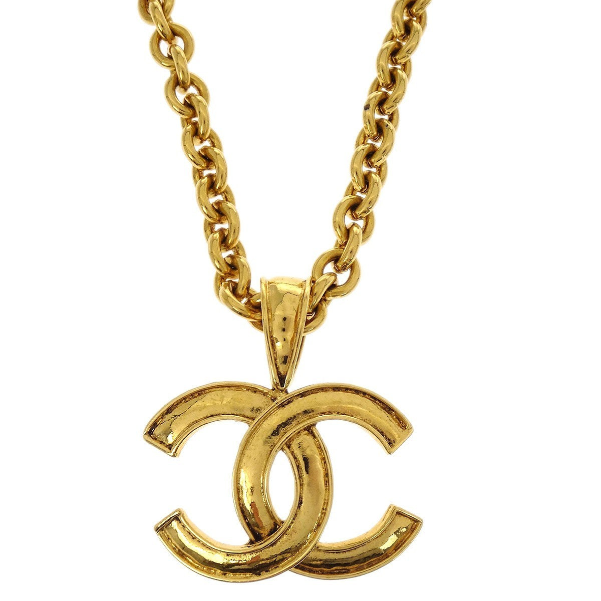 Chanel Vintage Cc Pendent Necklace Plated Metal Gold Gold_Plated Necklace Jewelry (Pre-Owned)