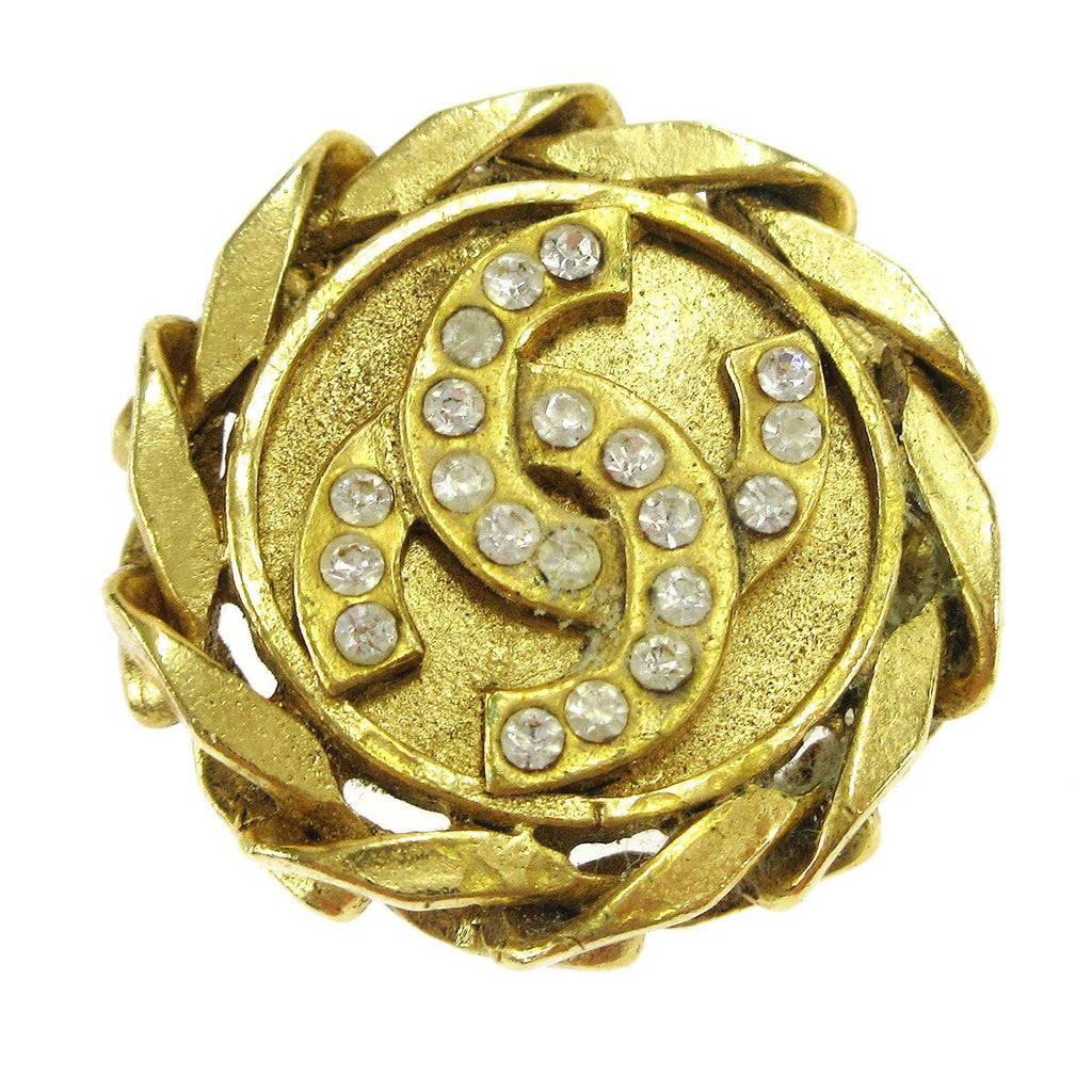 Chanel Cc Button Clip-On Earrings Metal With Faux Pearl Gold Gold_Plated Earrings Jewelry (Pre-Owned)