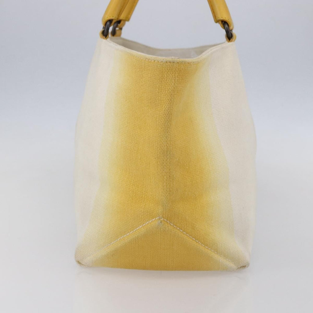 Bottega Veneta Braided Handle Open Tote Bag Canvas With Leather Yellow Canvas Bag (Pre-Owned)