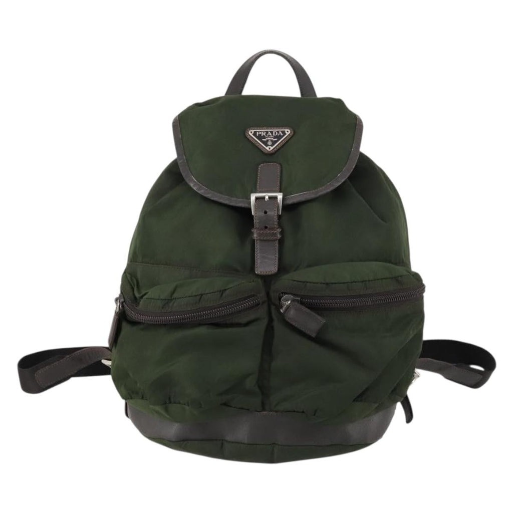 Prada Double Front Pocket Backpack Tessuto Khaki Nylon Backpack Bag (Pre-Owned)