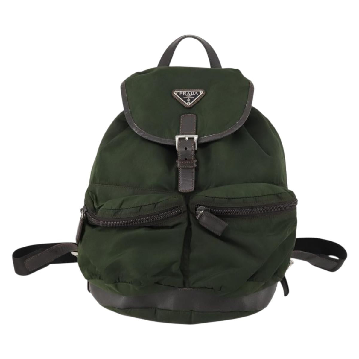 Prada Double Front Pocket Backpack Tessuto Khaki Nylon Backpack Bag (Pre-Owned)