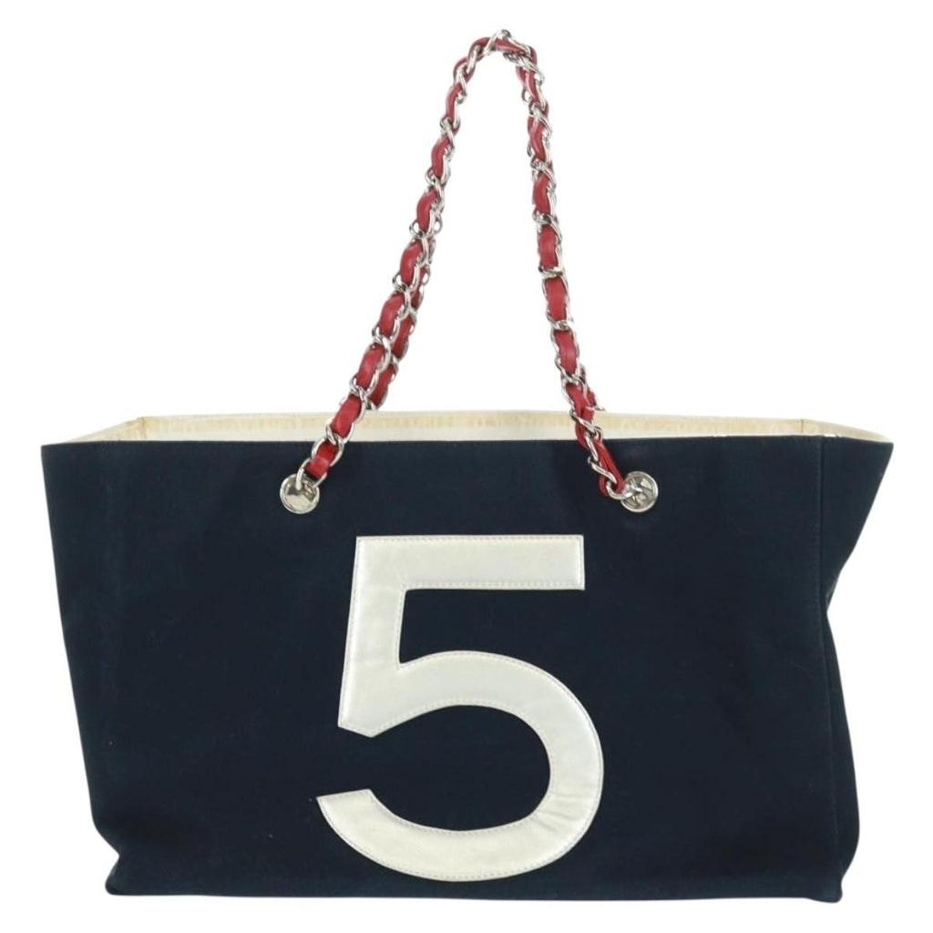 Chanel No.5 Tote Canvas And Leather Navy Canvas Tote Bag Bag (Pre-Owned)