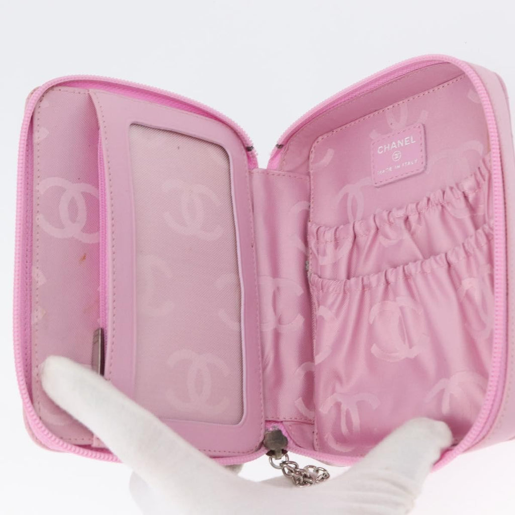 Chanel Cambon Zip Around Cosmetic Case Quilted Leather Pink Leather Wallets Accessory (Pre-Owned)
