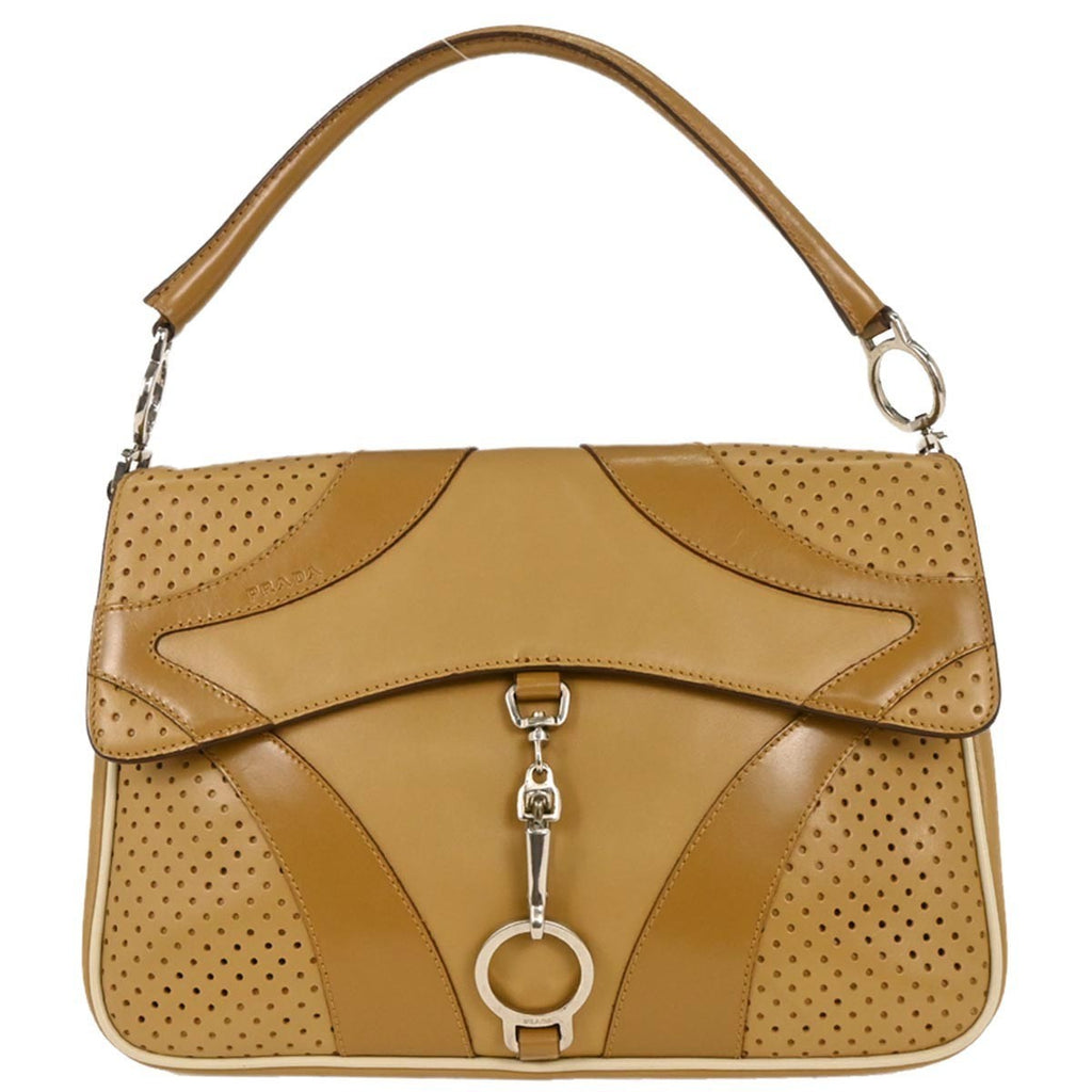 Prada Vitello Drive Handbag Leather Brown Leather Handbag (Pre-Owned)