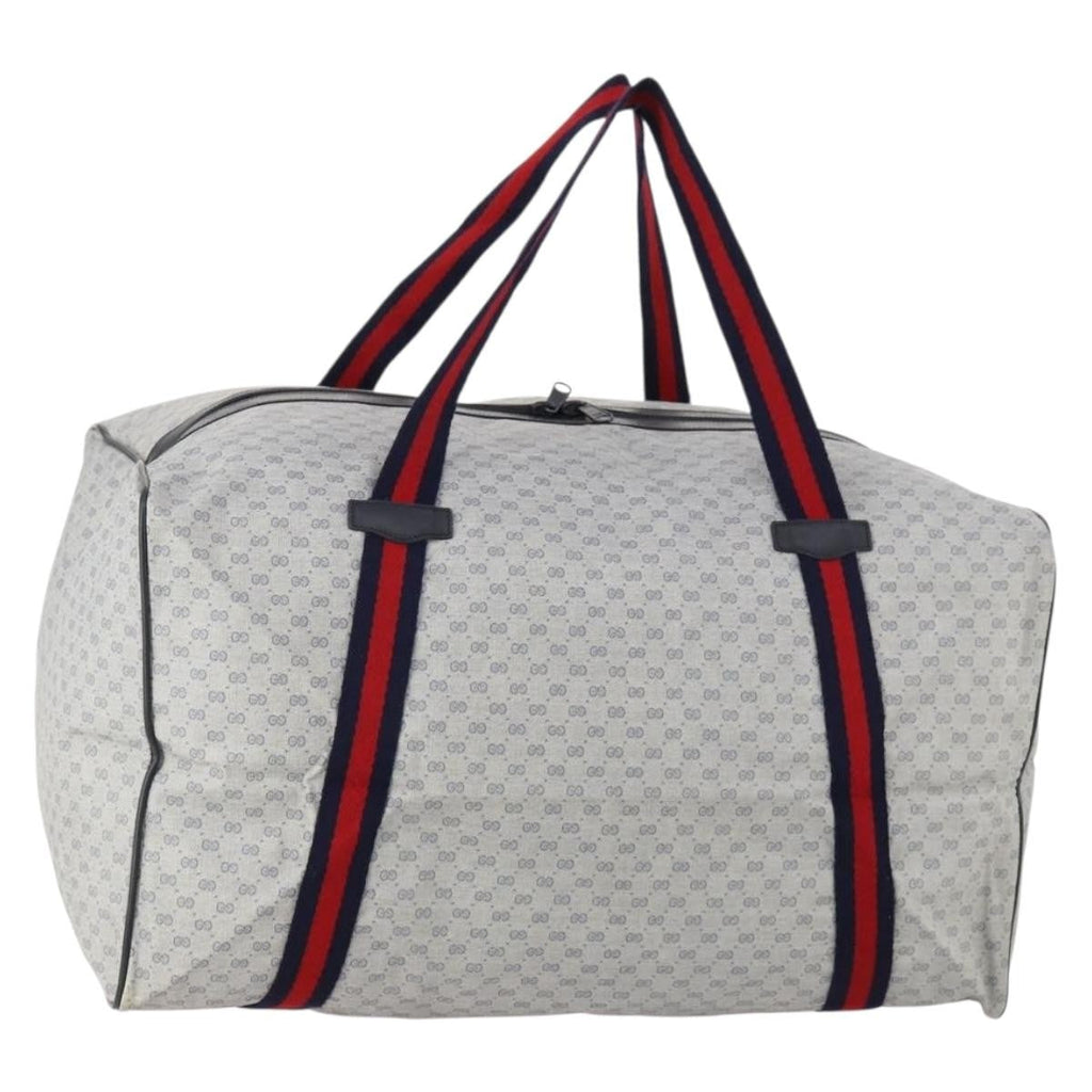 Gucci Web Trim Weekend Duffle Bag Gg Coated Canvas Navy Canvas Travel Bag Bag (Pre-Owned)