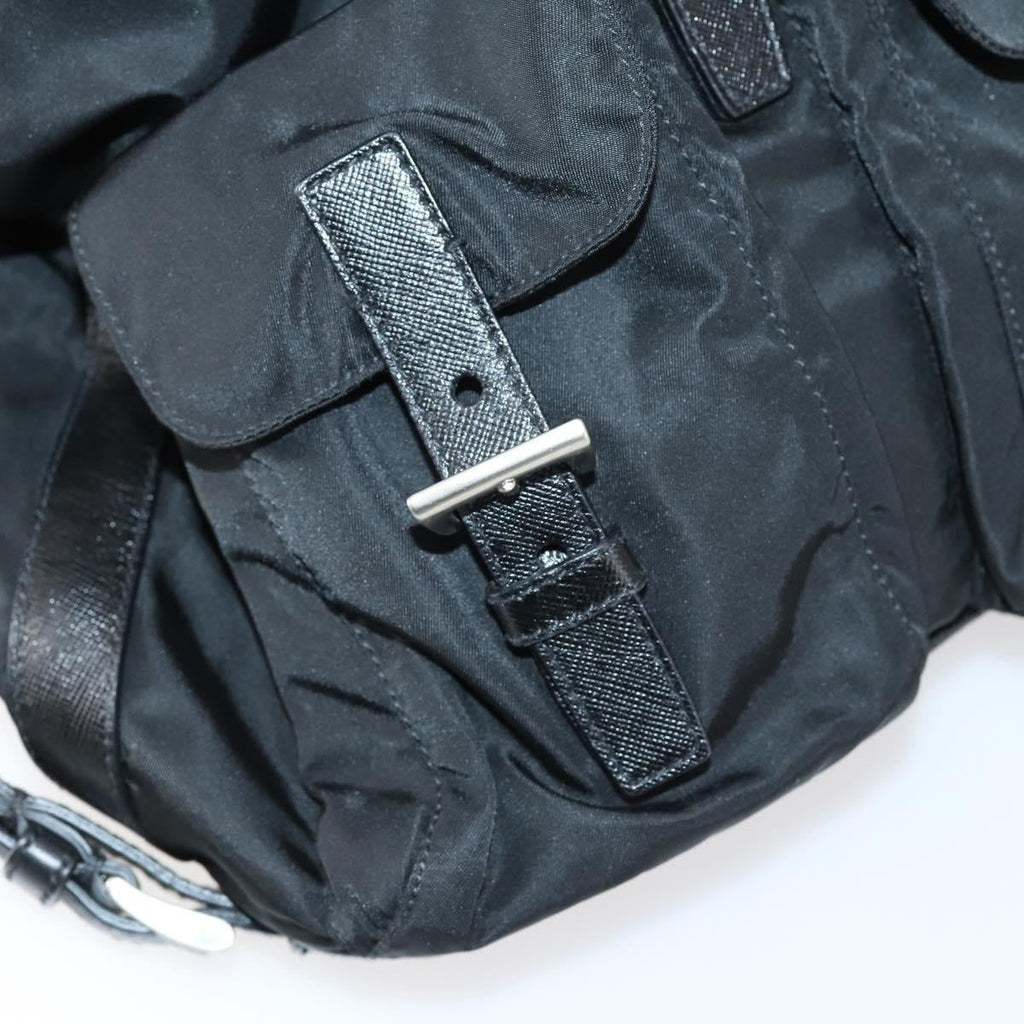 Prada Double Pocket Shoulder Bag Tessuto Black Nylon Shoulder Bag Bag (Pre-Owned)