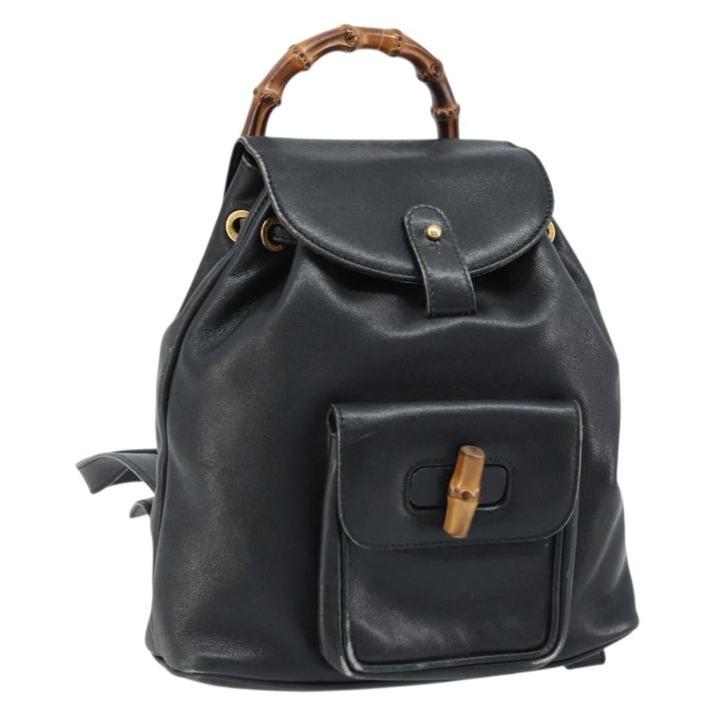 Gucci Vintage Bamboo Backpack Leather Black Leather Backpack Bag (Pre-Owned)