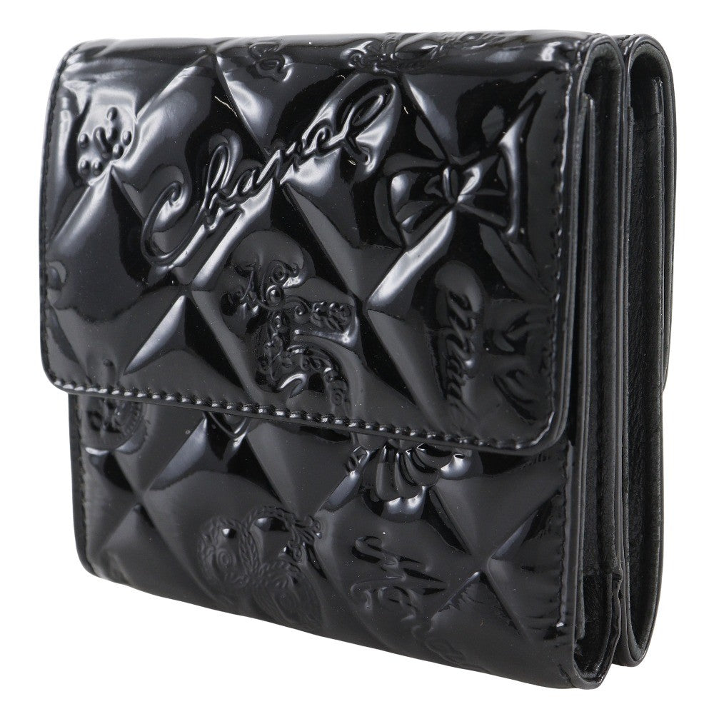 Chanel Bi-Fold Wallet Quilted Patent Black Patent_Leather Wallets Accessory (Pre-Owned)