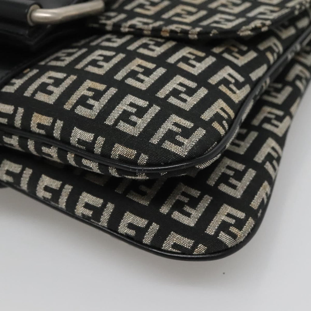 Fendi Buckle Flap Shoulder Bag Zucchino Canvas Black Canvas Shoulder Bag Bag (Pre-Owned)