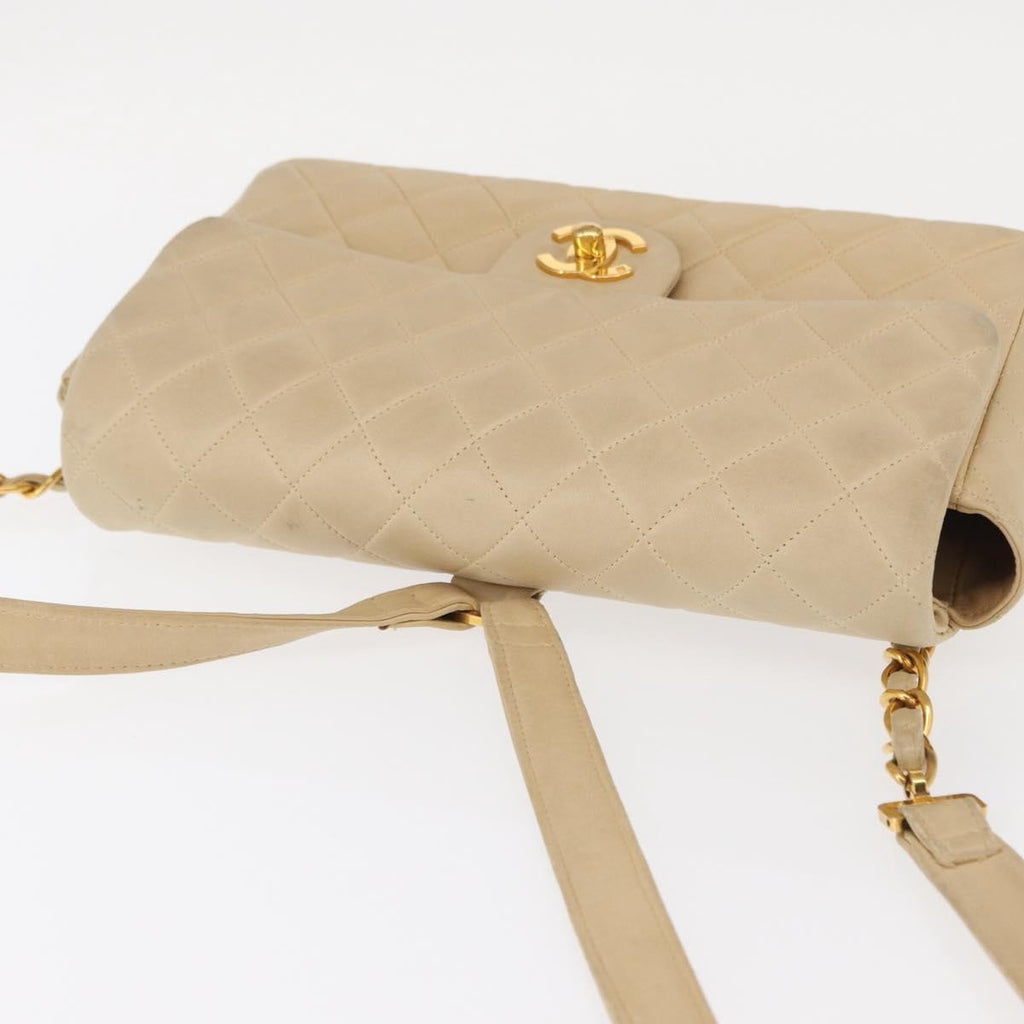 Chanel Vintage Classic Flap Backpack Quilted Lambskin Beige Leather Backpack Bag (Pre-Owned)