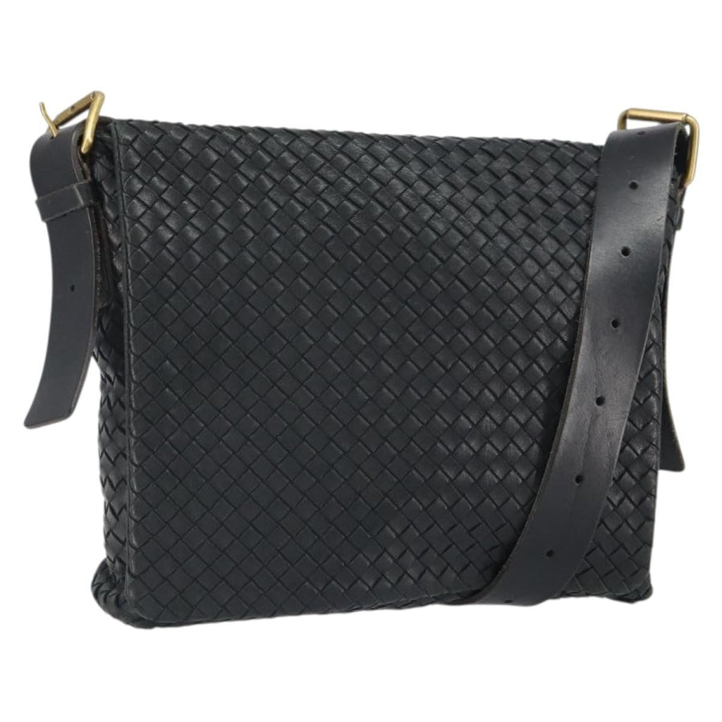 Bottega Veneta Square Flap Messenger Bag Intrecciato Nappa Black Leather Shoulder Bag Bag (Pre-Owned)