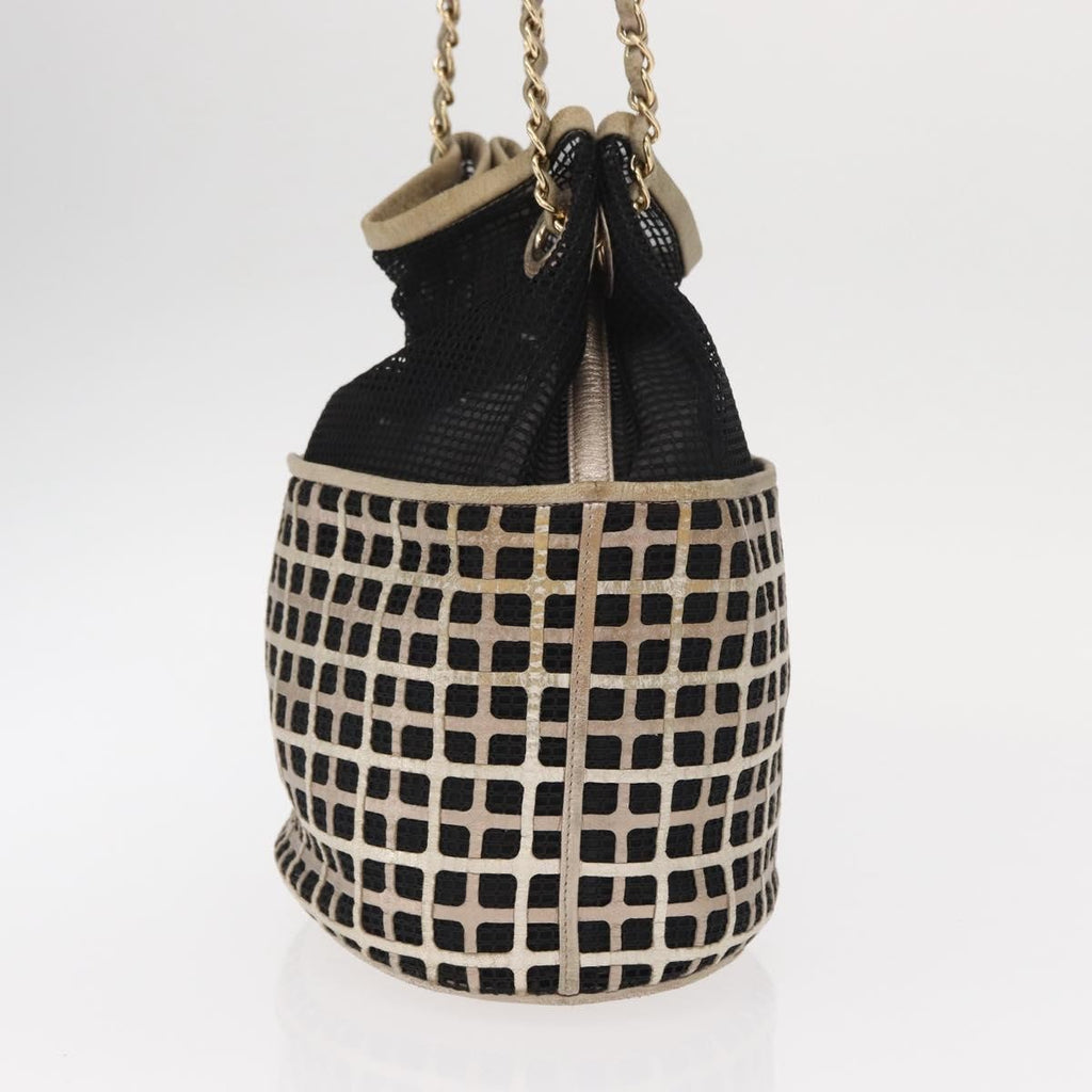 Chanel Chain Bucket Bag Mesh And Leather Black Leather Shoulder Bag Bag (Pre-Owned)
