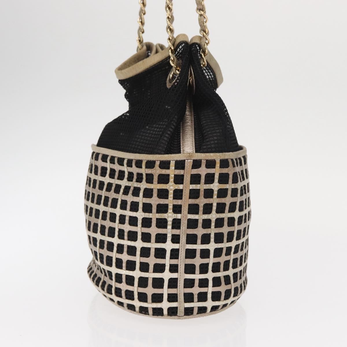 Chanel Chain Bucket Bag Mesh And Leather Black Leather Shoulder Bag Bag (Pre-Owned)