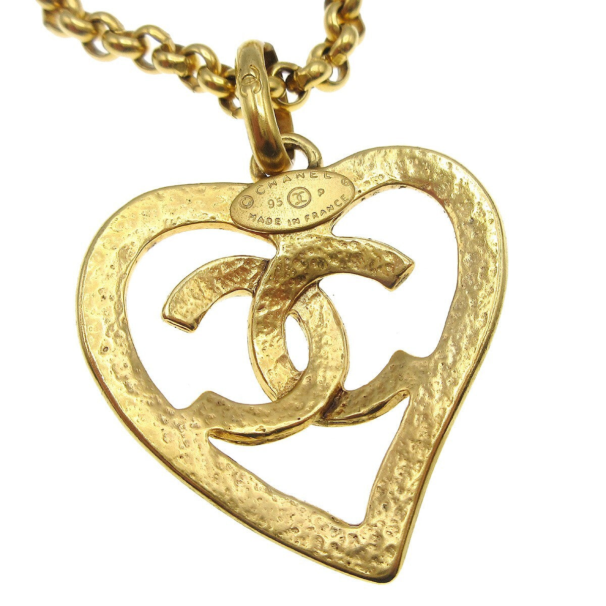 Chanel Cc Heart Pendant Necklace Metal Gold Gold_Plated Necklace Jewelry (Pre-Owned)