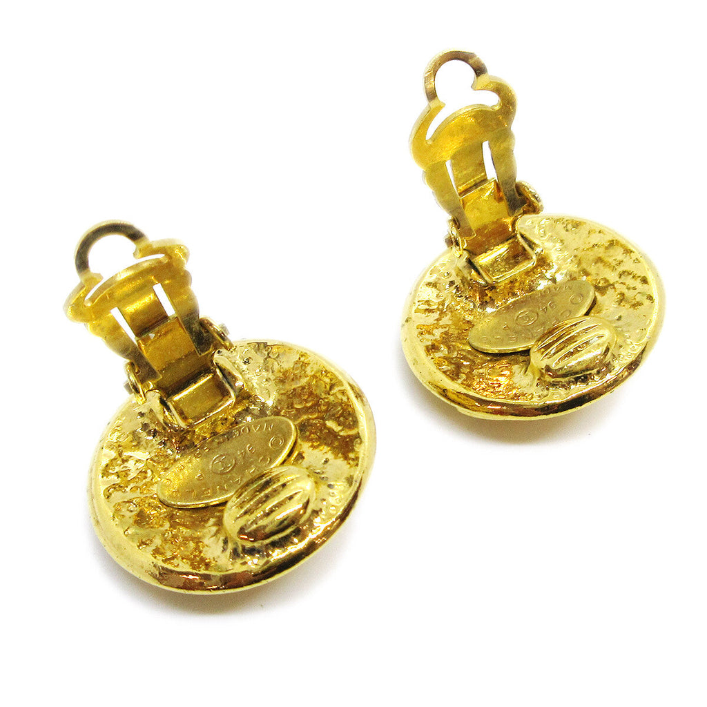 Chanel Vintage Cc Round Clip-On Earrings Metal Gold Gold_Plated Earrings Jewelry (Pre-Owned)