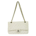 Chanel Timeless - Classic Double Flap Bag Quilted Tweed White Tweed Handbag (Pre-Owned)