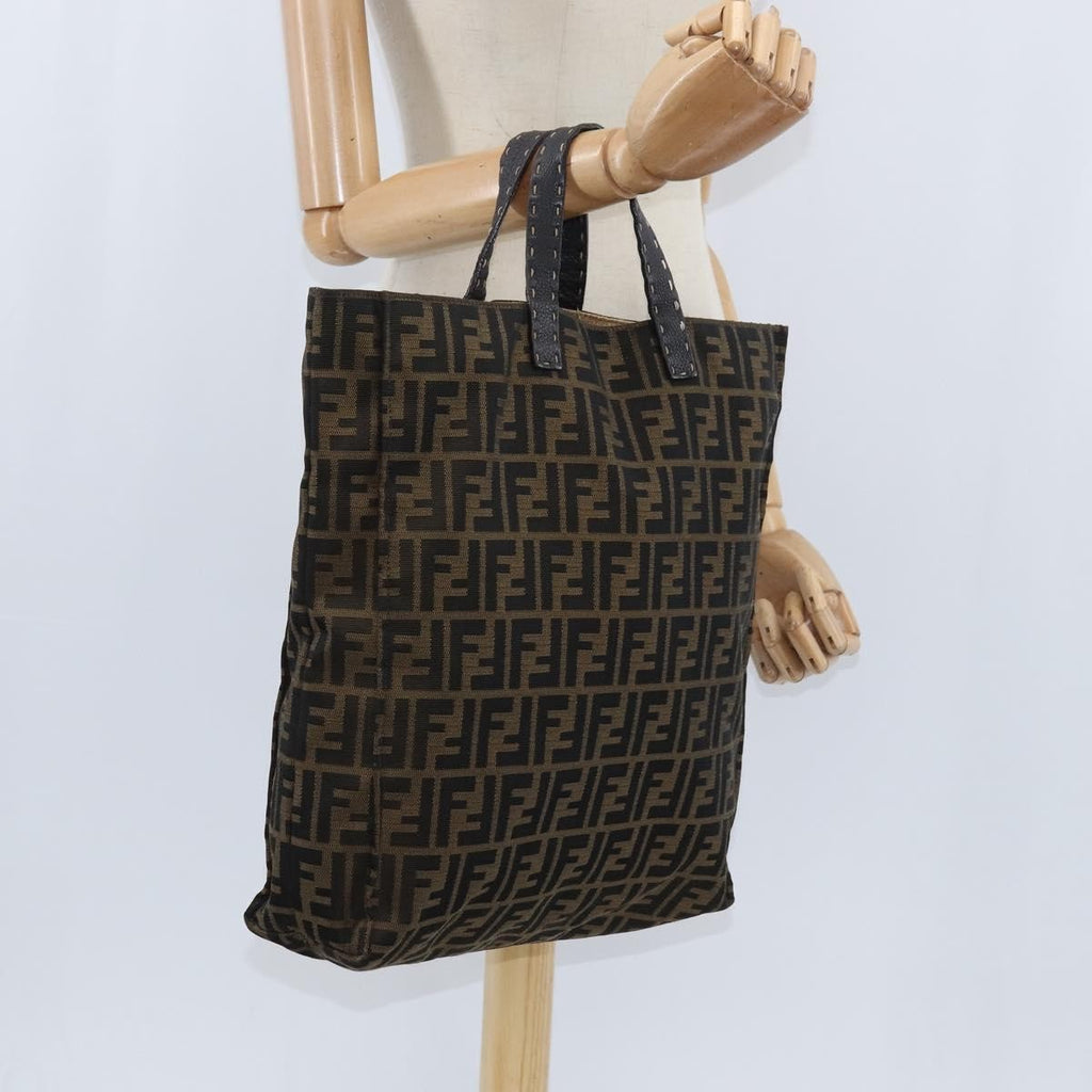 Fendi Open Shopping Tote Zucca Canvas Brown Canvas Tote Bag Bag (Pre-Owned)