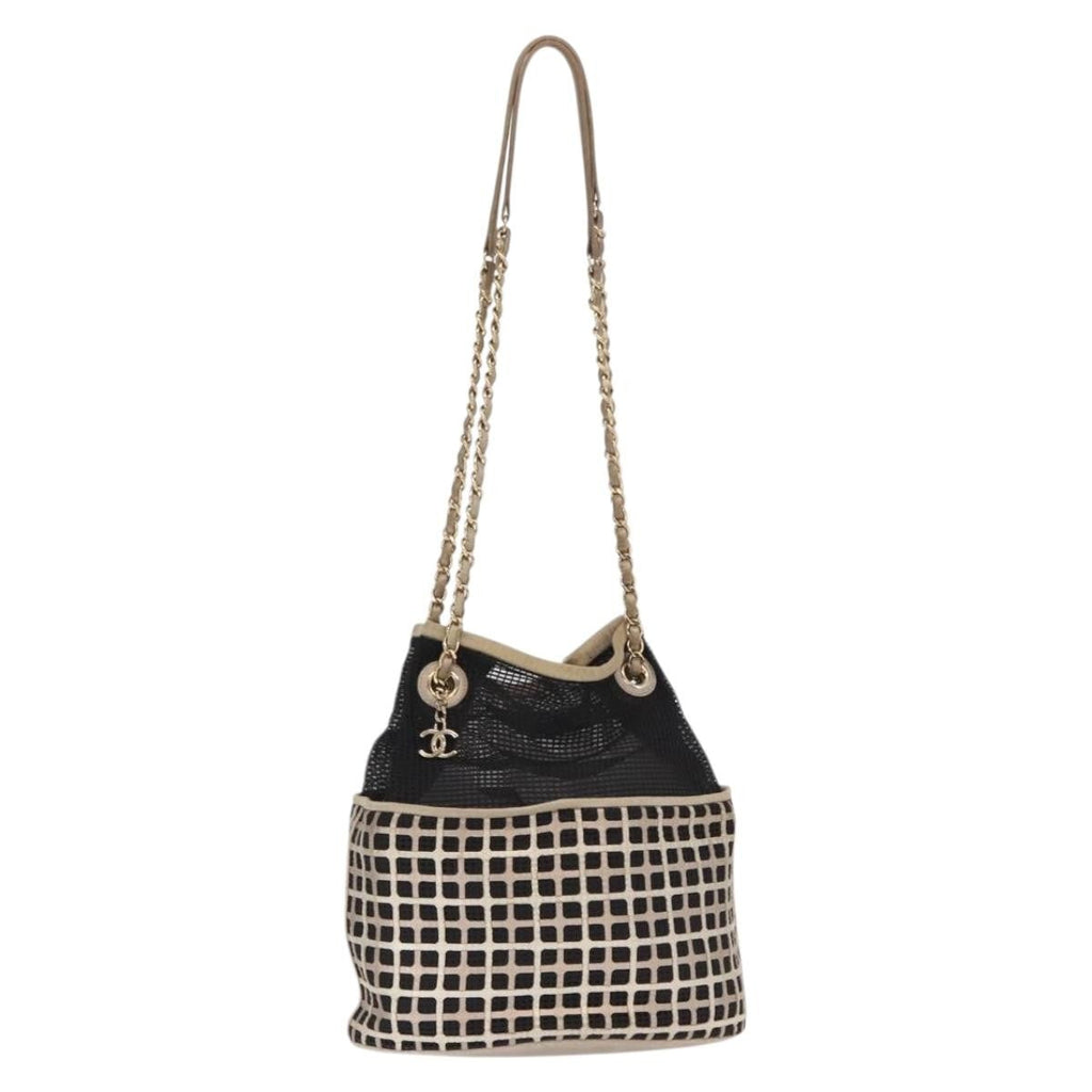Chanel Chain Bucket Bag Mesh And Leather Black Leather Shoulder Bag Bag (Pre-Owned)