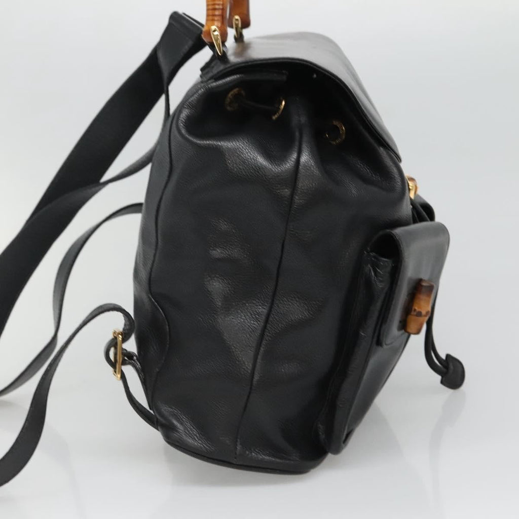 Gucci Vintage Bamboo Backpack Leather Black Leather Backpack Bag (Pre-Owned)