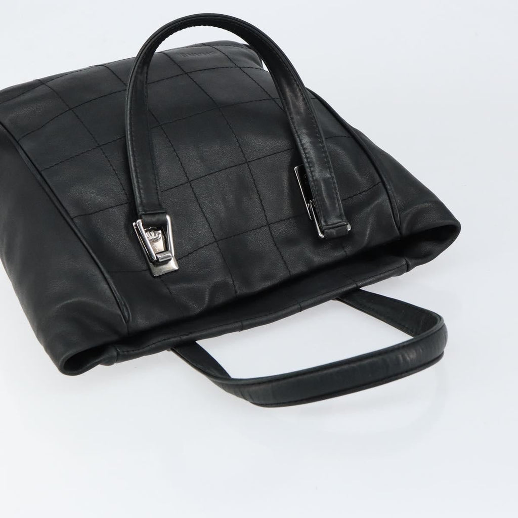 Chanel Square Stitch Tote Quilted Leather Black Leather Tote Bag Bag (Pre-Owned)