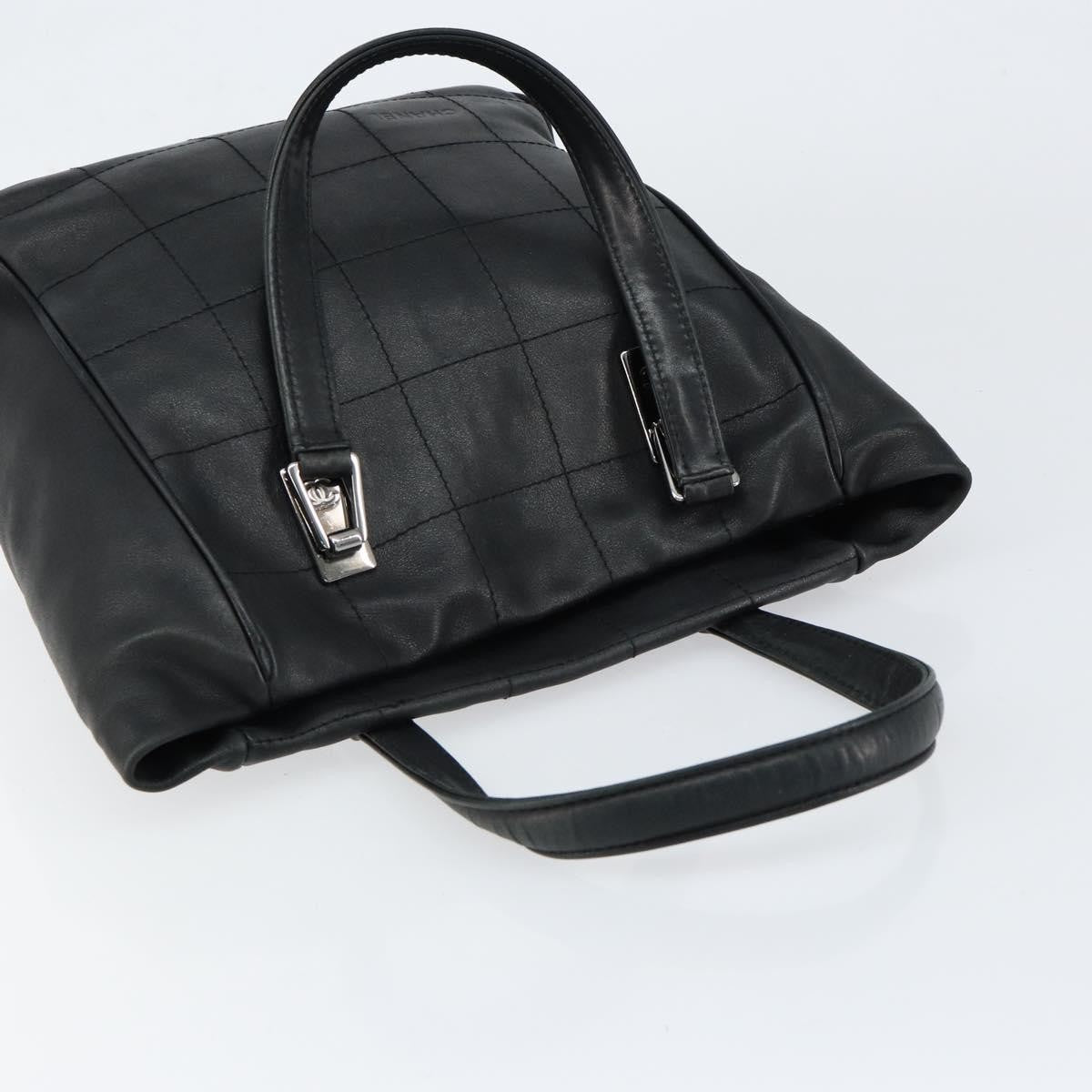 Chanel Square Stitch Tote Quilted Leather Black Leather Tote Bag Bag (Pre-Owned)