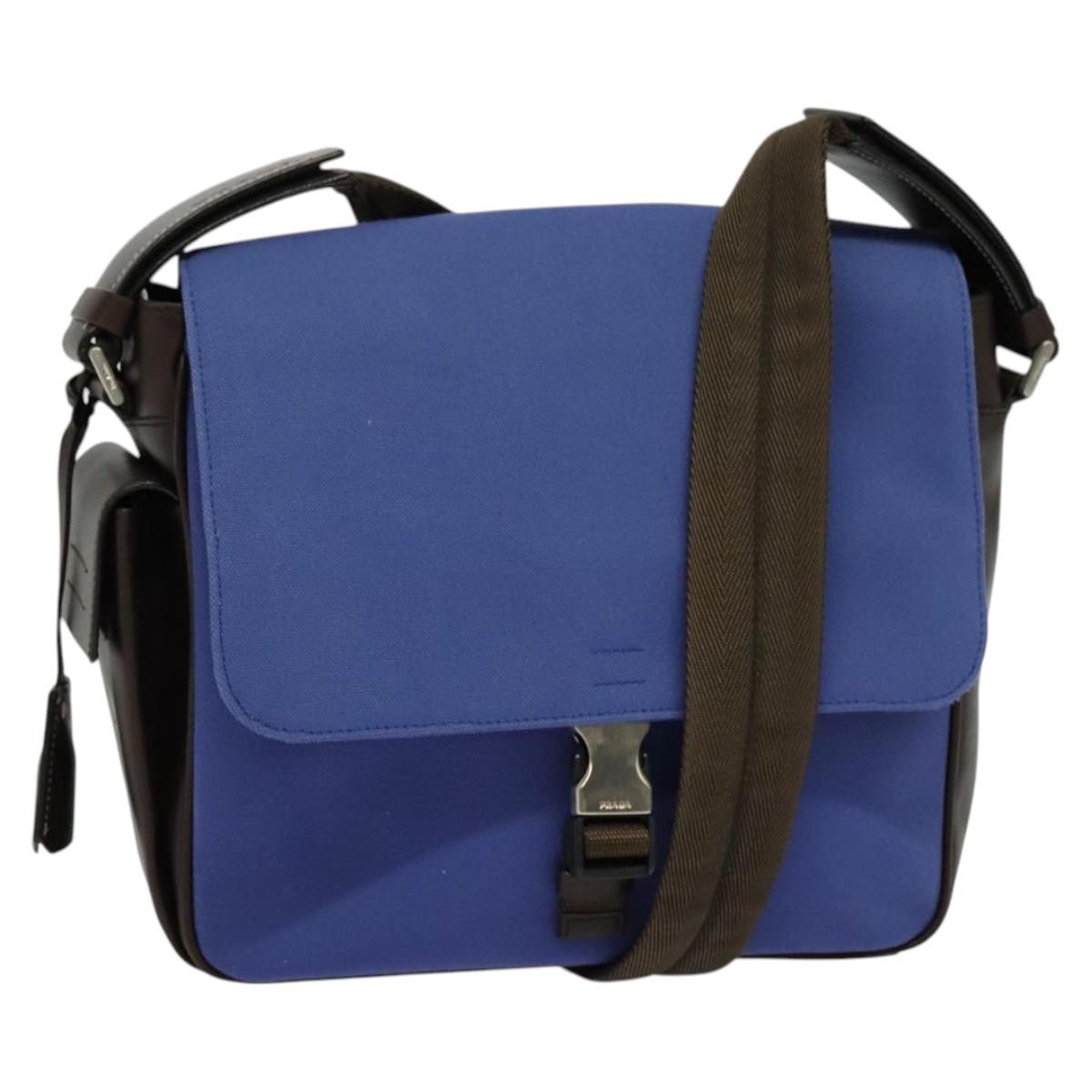 Prada Impunturato Buckle Flap Messenger Bag Canvas Blue Canvas Shoulder Bag Bag (Pre-Owned)
