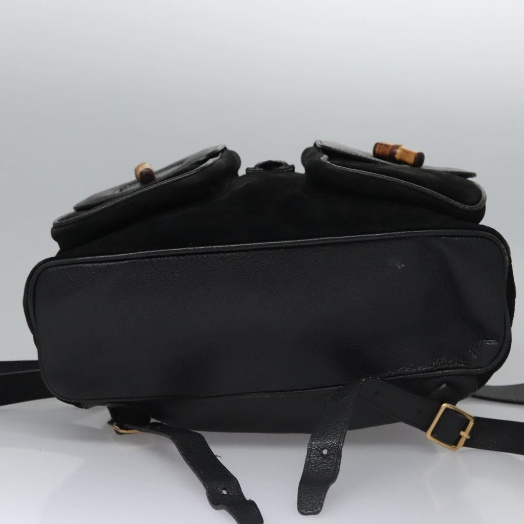Gucci Vintage Bamboo Backpack Suede Black Suede Backpack Bag (Pre-Owned)
