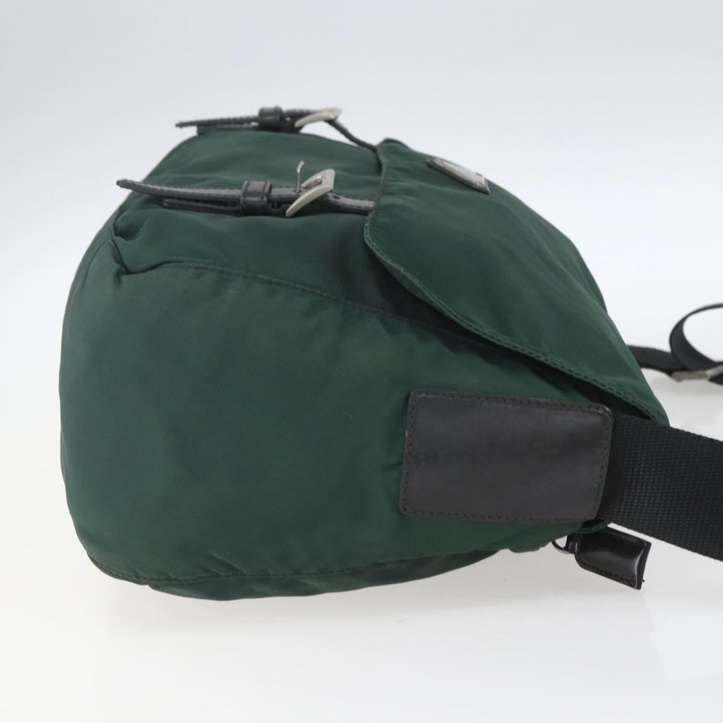 Prada Double Buckle Flap Messenger Bag Tessuto Green Nylon Shoulder Bag Bag (Pre-Owned)