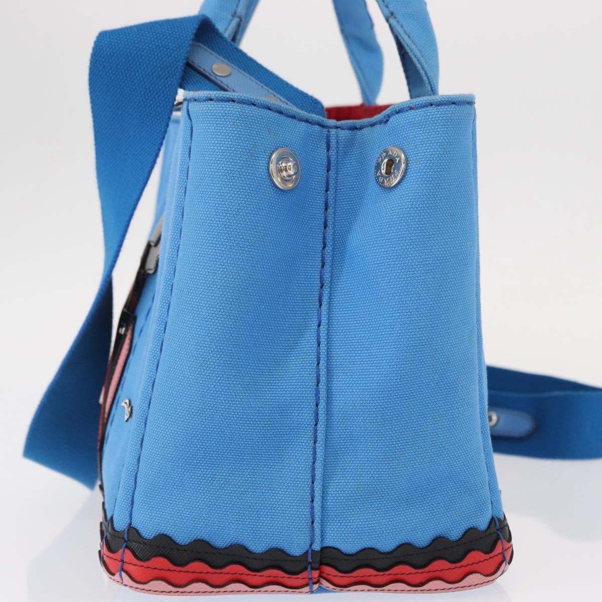 Prada Canapa Convertible Tote Canvas With Applique Blue Canvas Tote Bag Bag (Pre-Owned)