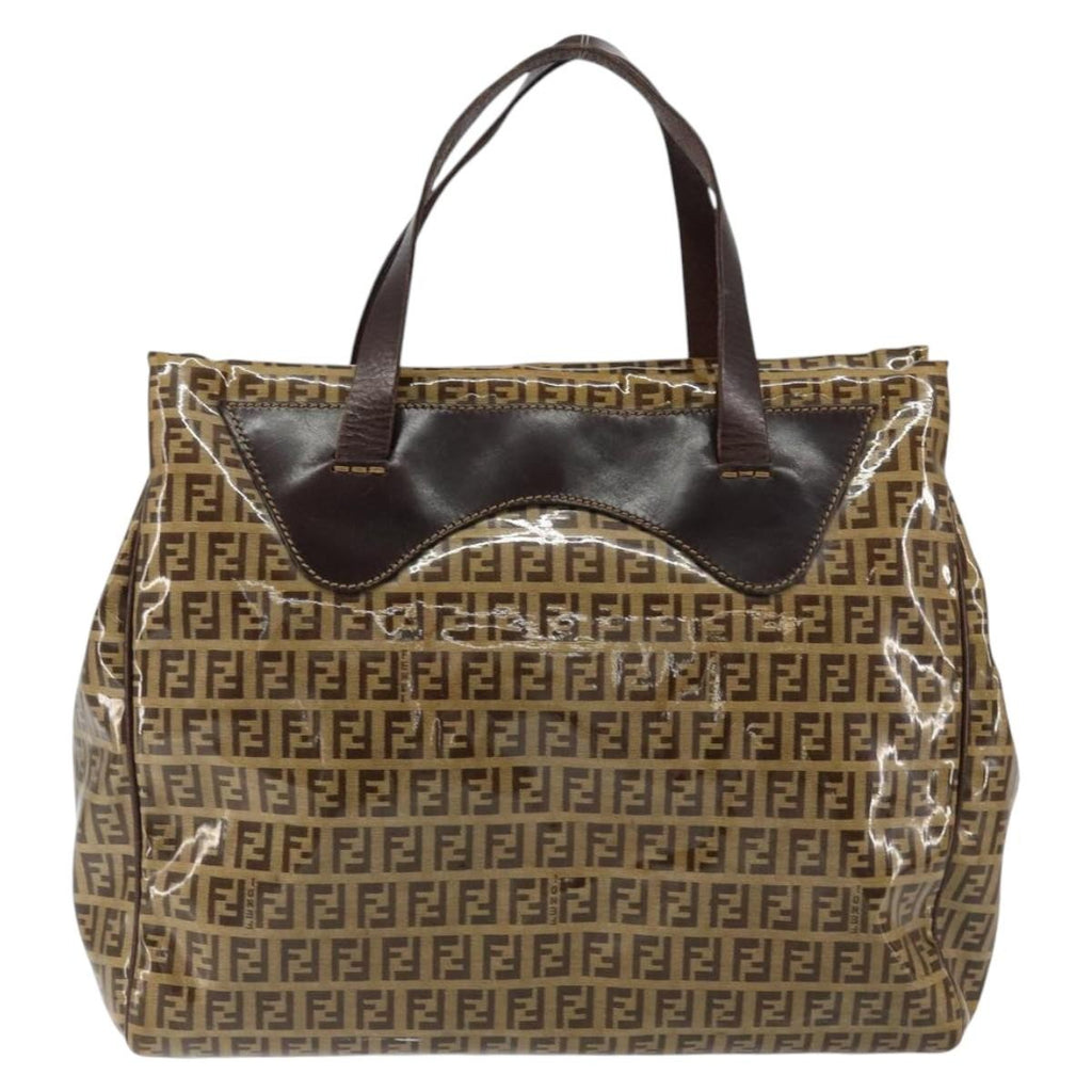 Fendi Zip Tote Canvas Beige Canvas Tote Bag Bag (Pre-Owned)