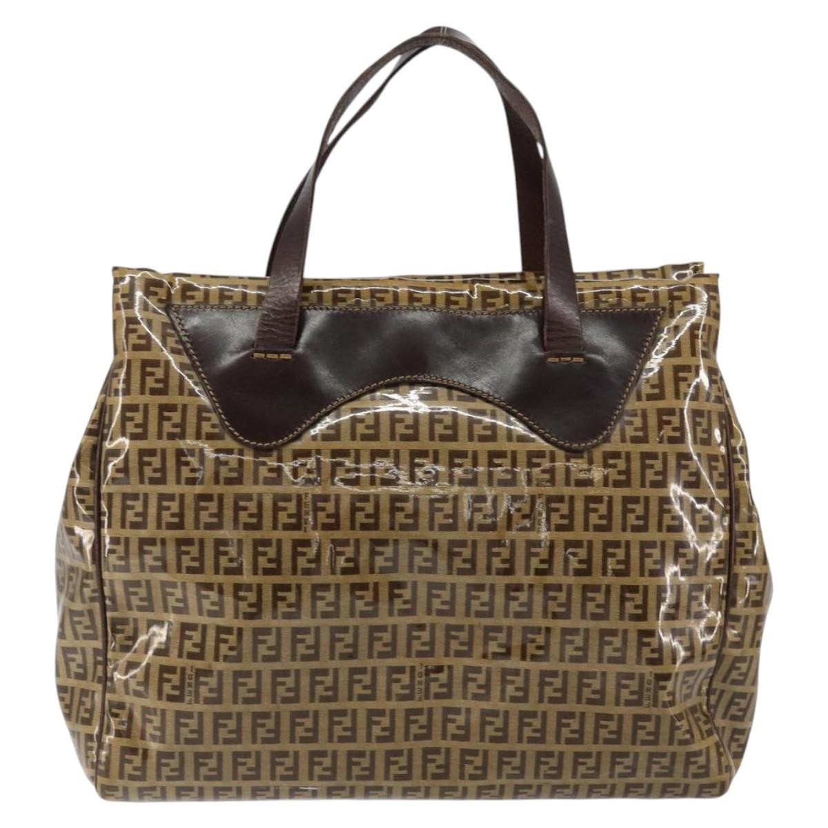 Fendi Zip Tote Canvas Beige Canvas Tote Bag Bag (Pre-Owned)