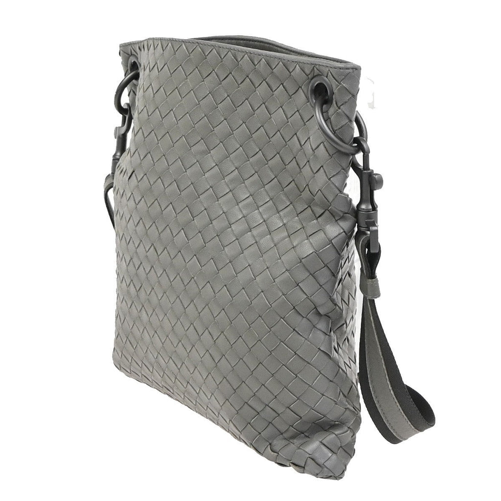 Bottega Veneta Flat Messenger Bag Intrecciato Nappa Gray Leather Shoulder Bag Bag (Pre-Owned)