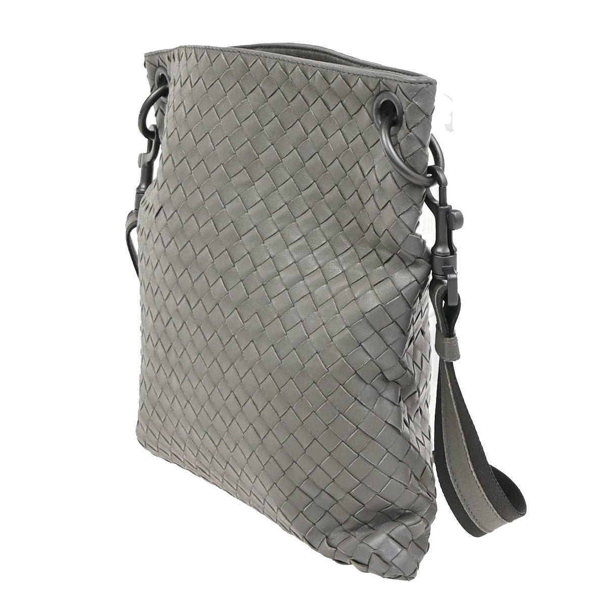 Bottega Veneta Flat Messenger Bag Intrecciato Nappa Gray Leather Shoulder Bag Bag (Pre-Owned)