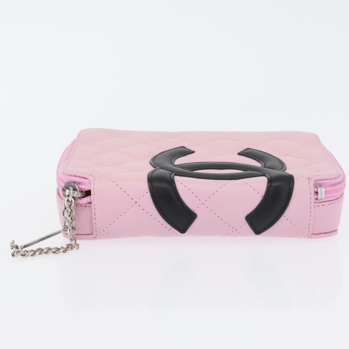 Chanel Cambon Zip Around Cosmetic Case Quilted Leather Pink Leather Wallets Accessory (Pre-Owned)