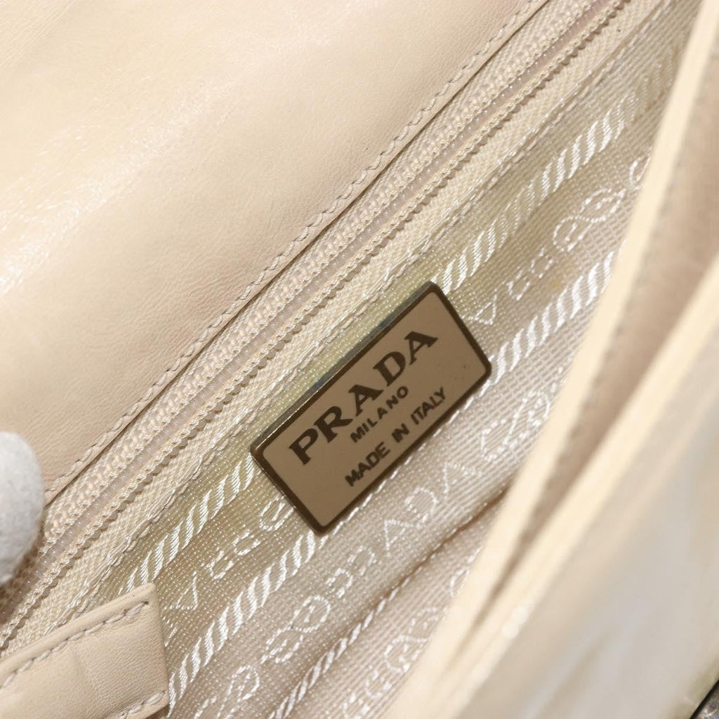 Prada Flap Shoulder Bag Leather Beige Leather Shoulder Bag Bag (Pre-Owned)