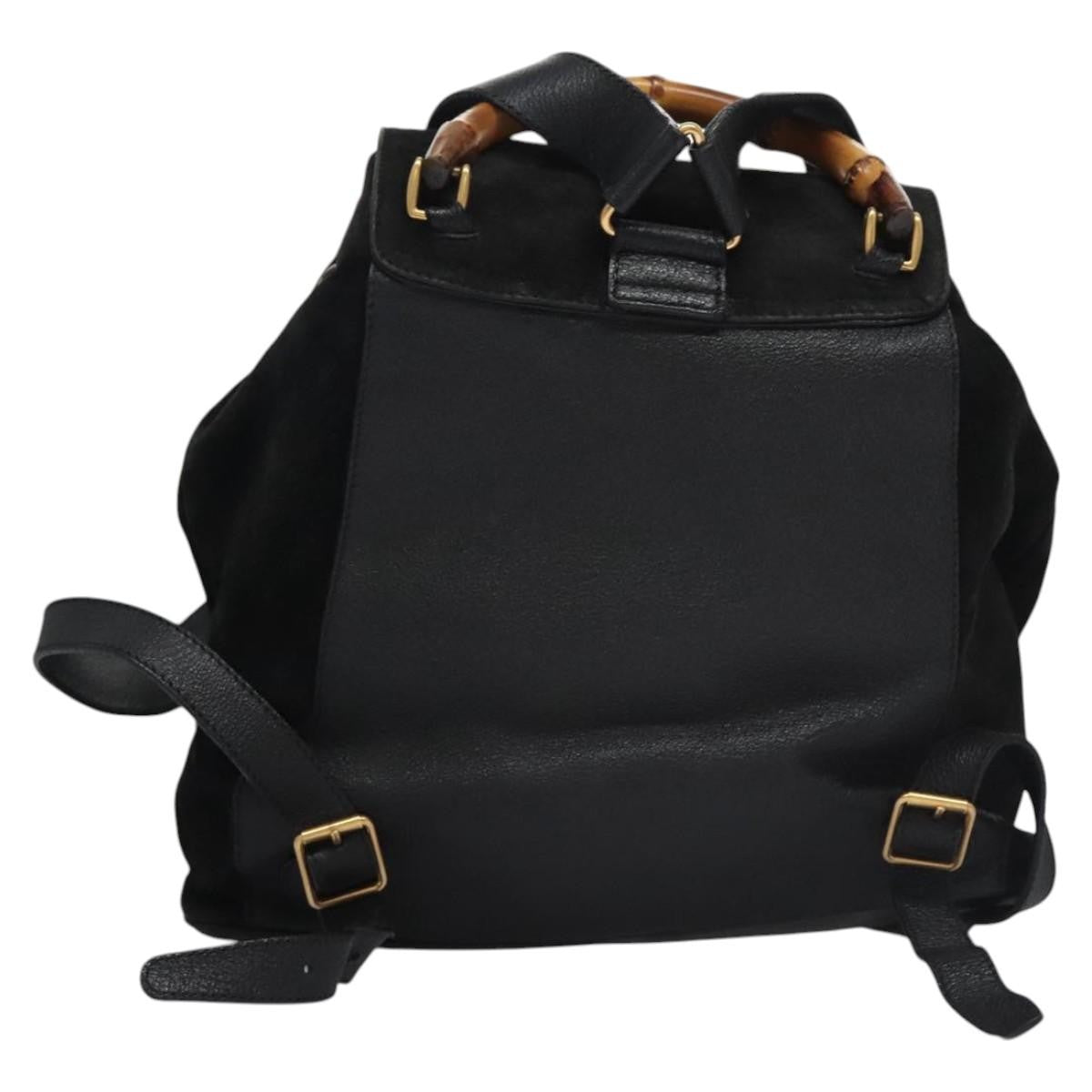 Gucci Vintage Bamboo Backpack Suede And Leather Black Suede Backpack Bag (Pre-Owned)