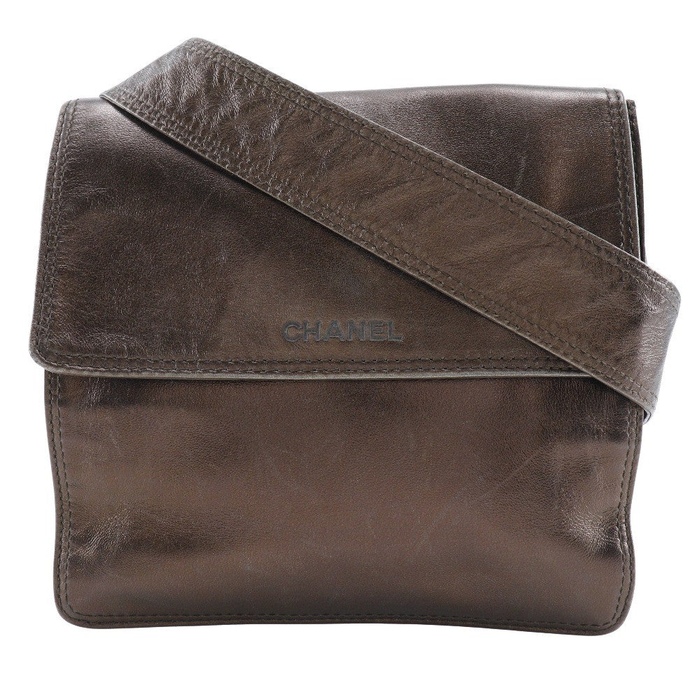 Chanel Vintage Shoulder Bag Leather Brown Leather Shoulder Bag Bag (Pre-Owned)